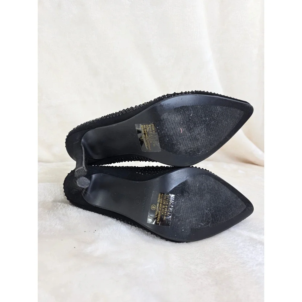 Forever Glamorous Black Rhinestone‎ Stiletto Heels Pointed Toe Pumps Size 8